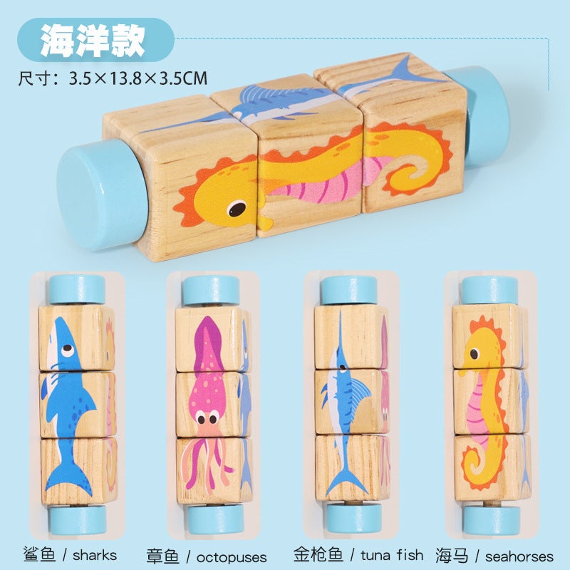 Children'S Wooden Rotating Cognitive Puzzle Early Education Animal Puzzle Flat Building Blocks Enlightenment Parent-Child Desktop Early Education Toys - Image 1